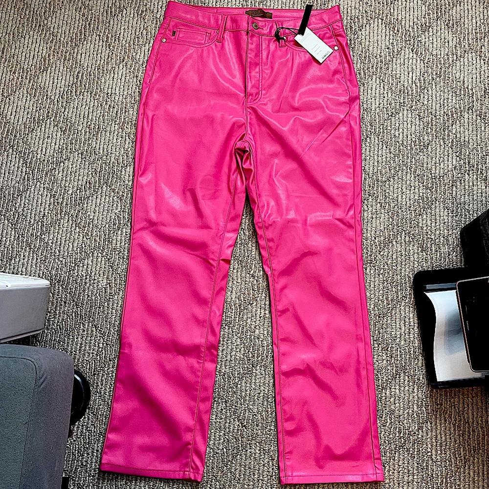 NWT Judy Blue Hot Pink Pleather Jeans